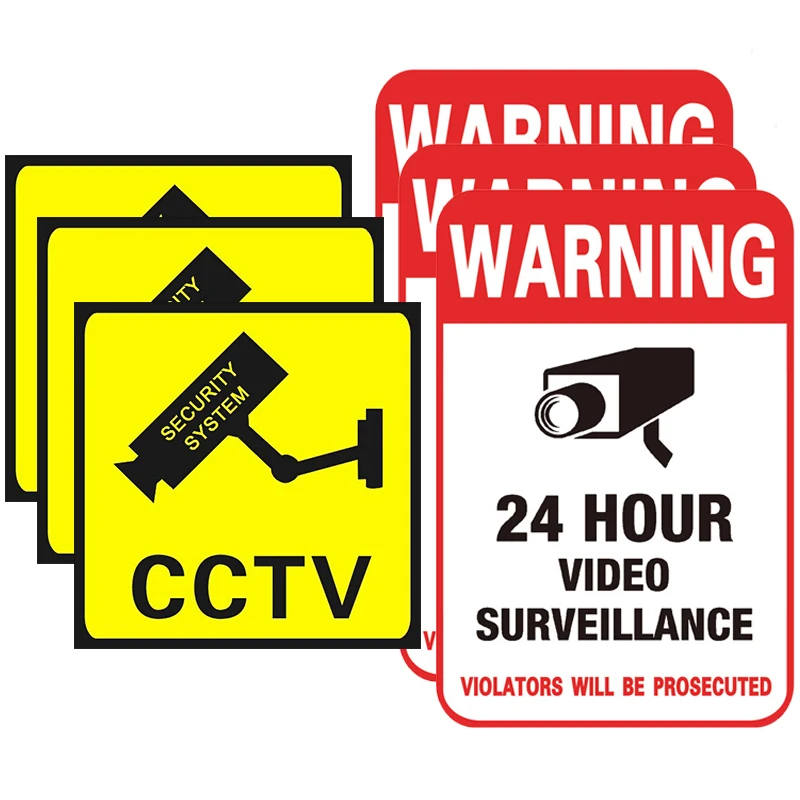 4/8 ADET Uyarı Etiketleri 24 SAAT VİDEO Gözetim Güvenlik Kamera alarm etiketi CCTV Video Uyarı Bandı Ev Mağaza Okul vb.