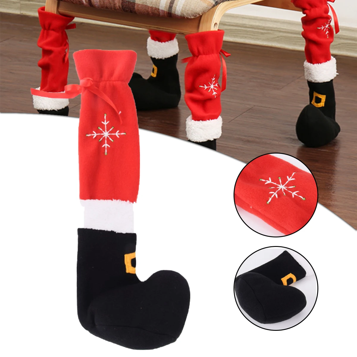 4 adet Noel Elf Masa Ayak Çorap Sandalye Bacakları Kaymaz Elastik Mobilya Zemin Koruyucu Bacak Örtüsü Noel Çorap