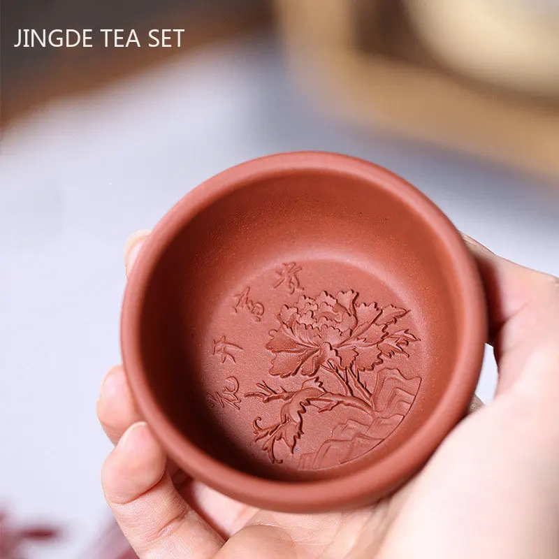 5 adet / 70 ml El Yapımı Mor Kil Çay Fincanı Taşınabilir Antika Küçük Çay Kase Çin çay seti Aksesuarları Ev Zisha çay bardağı