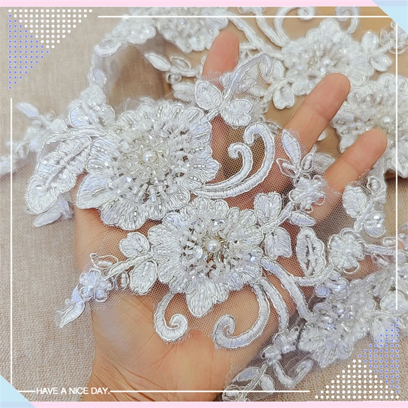 5 Adet Size42 * 18 cm Bej Boncuk Çiçek Gipür Aplike Işlemeli Dikmek-On Dantel Yama DIY Coaster Düğün Dekorasyon Güzel