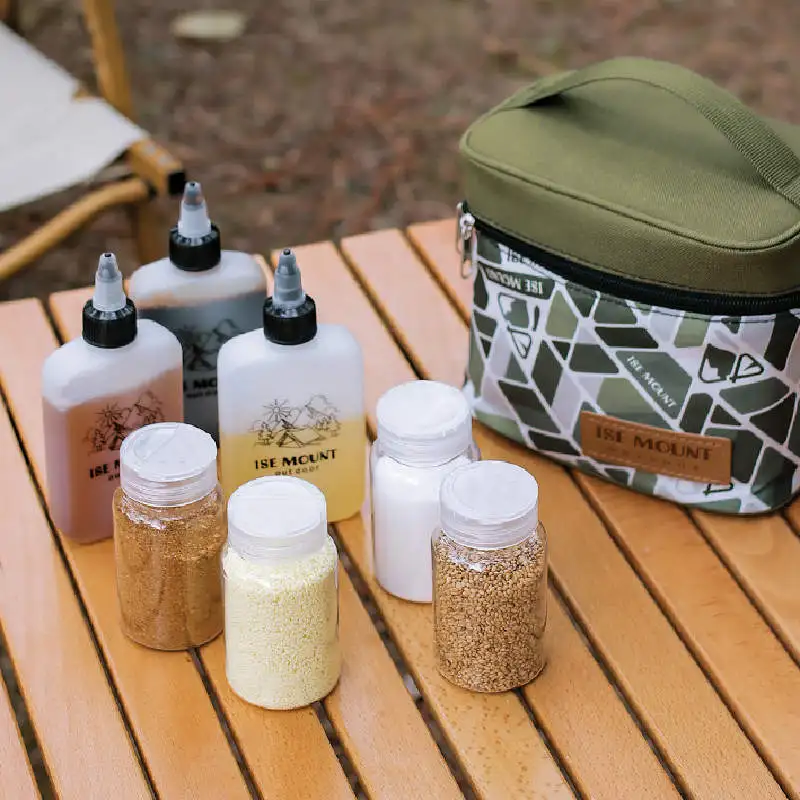 7 adet çeşni şişesi Seti Mutfak Tuz Biber Yağı Ot saklama çantası Kullanımlık Açık Barbekü Eşyaları Kapak Mühürlü Baharat Kavanoz
