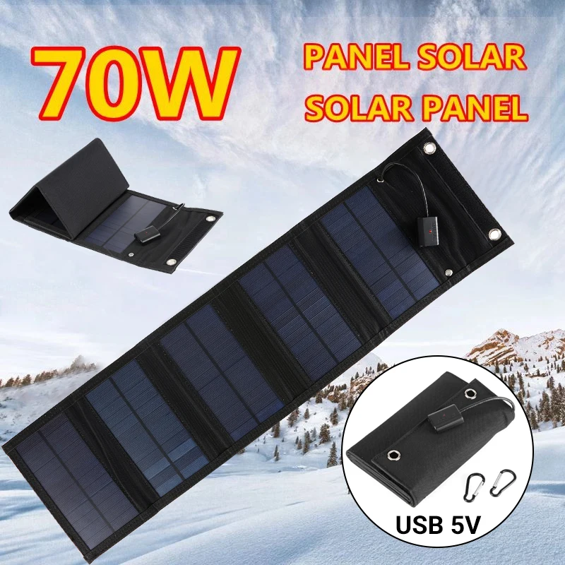 70W Katlanabilir USB 5V GÜNEŞ panelı Güç Bankası Taşınabilir Su Geçirmez güneş panelı Şarj Cihazı Açık Cep Telefonu Güç Kamp Yürüyüş için
