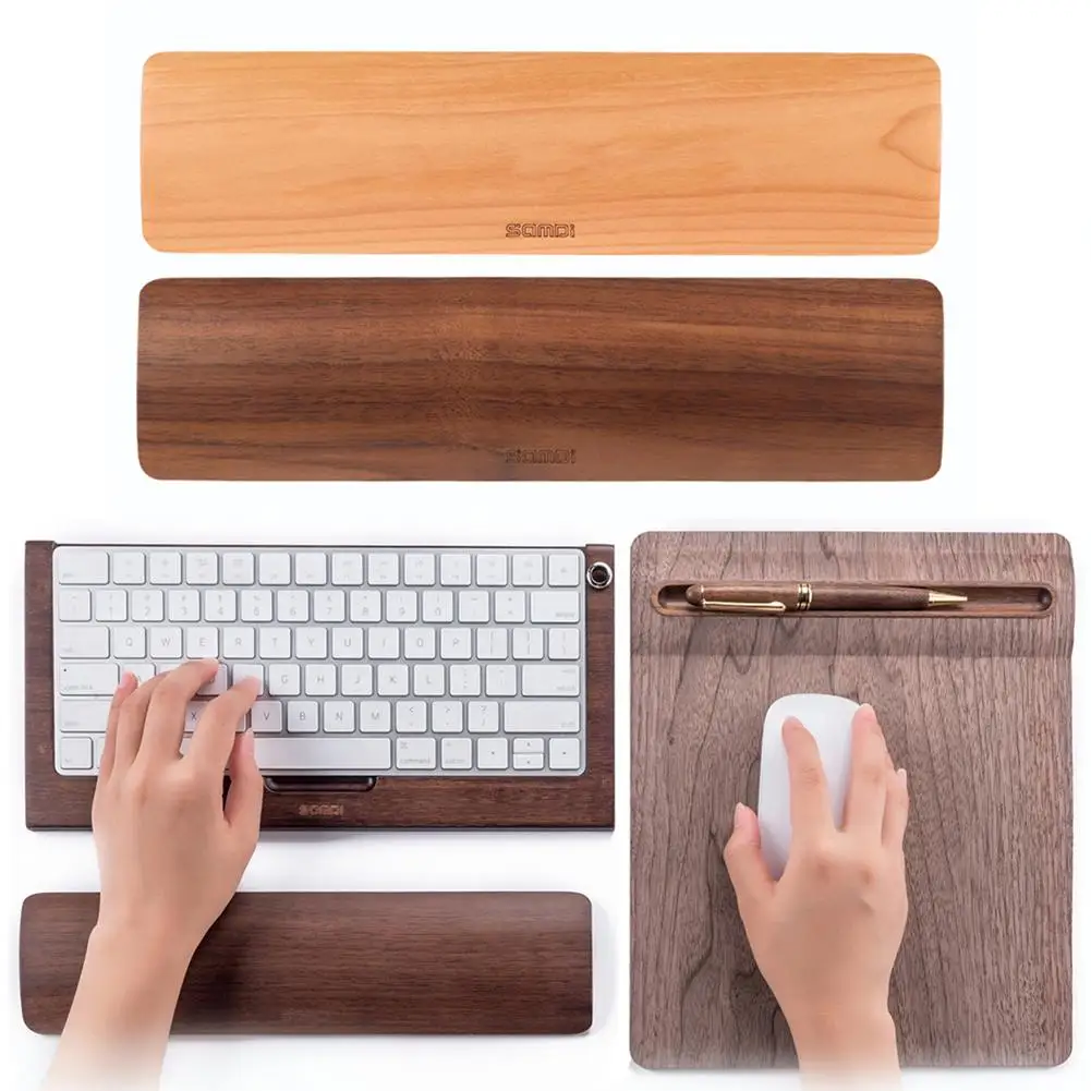 Ahşap Klavye Yastık El Bilek İstirahat Pad Bilek Desteği Pad Yastık Mouse Pad PC Laptop için Klavye Fare Mat Bilek Desteği