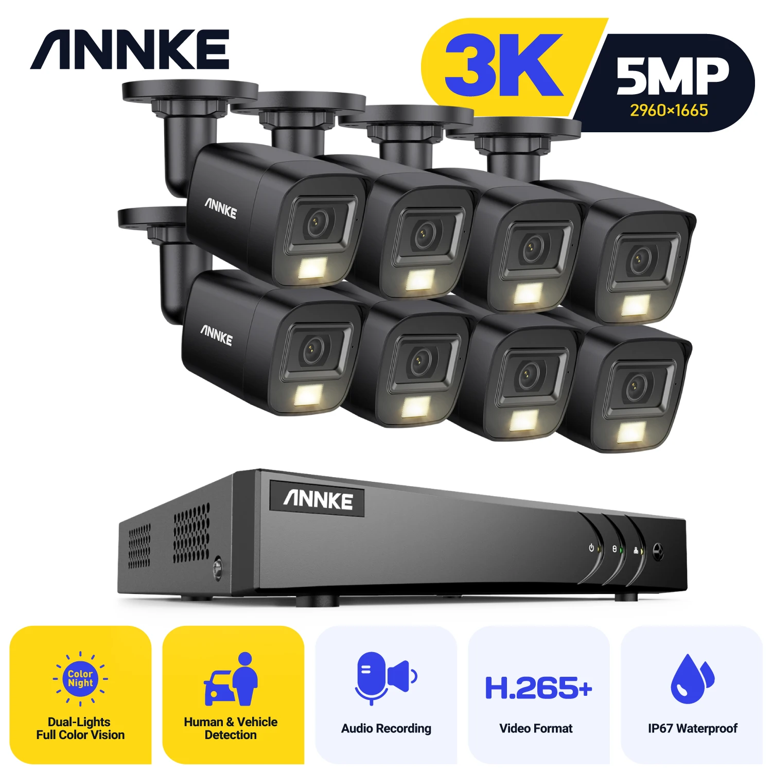 ANNKE 8CH 5MP Lite Video Güvenlik Sistemi CCTV Kiti İle 8X5 MP Dahili mikrofon Su Geçirmez Gözetim kameraları 5 İN1 H. 265 + DVR
