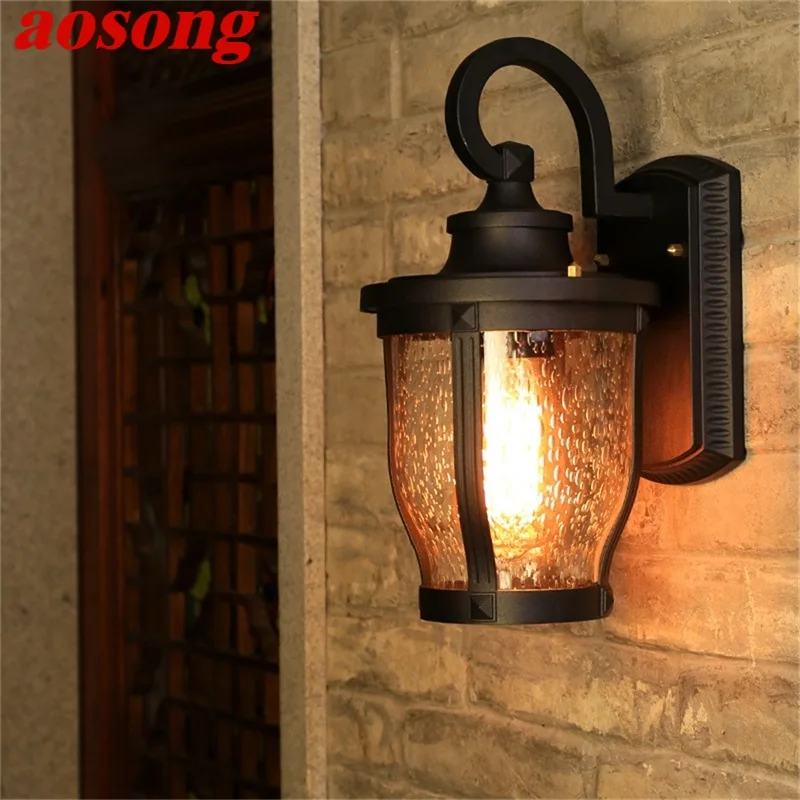 AOSONG Retro açık duvar aplikleri ışıkları klasik Loft LED lambası su geçirmez IP65 dekoratif ev sundurma Villa