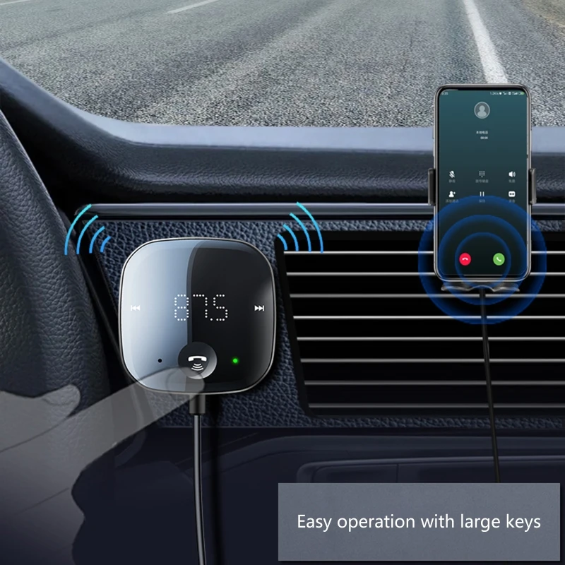 Araba için Bluetooth uyumlu 5.0 FM Verici, Kablosuz FM Radyo Adaptörü Müzik Çalar FM Verici Eller Serbest Arama