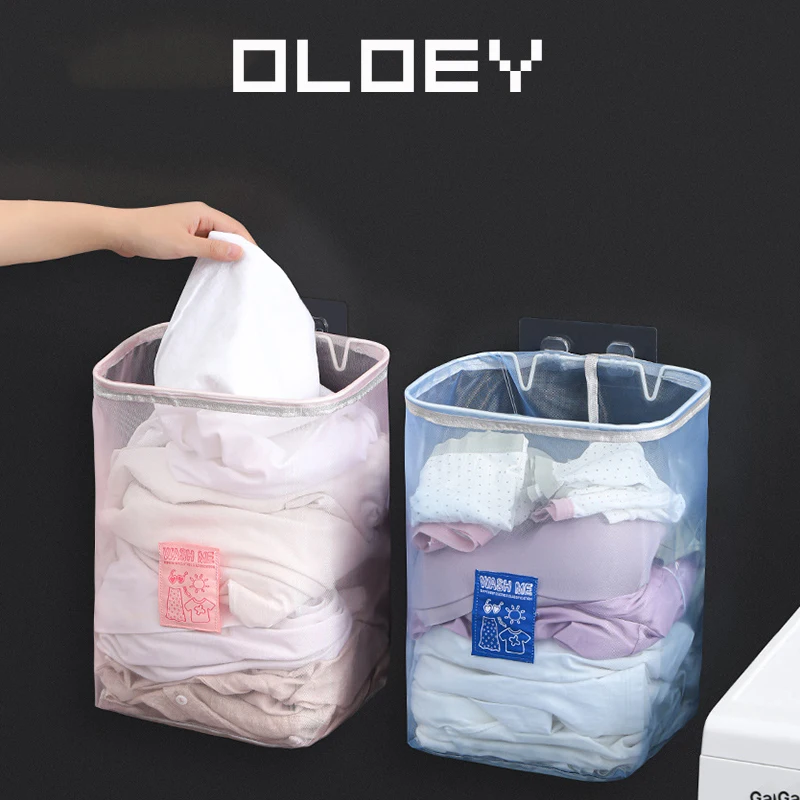 Asılı Net Çanta İle Sticker Duvara Monte çamaşır sepeti Kirli giysi saklama Sepeti Banyo Organizatör file çanta çamaşır sepeti
