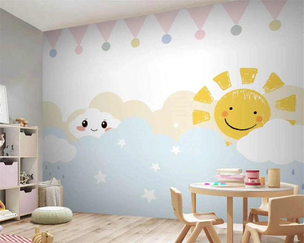 beibehang Özelleştirilmiş yeni çocuk odası güneş bulutlar erkek kız yatak odası sınıf çocuk giyim mağazası duvar kağıdı papier peint