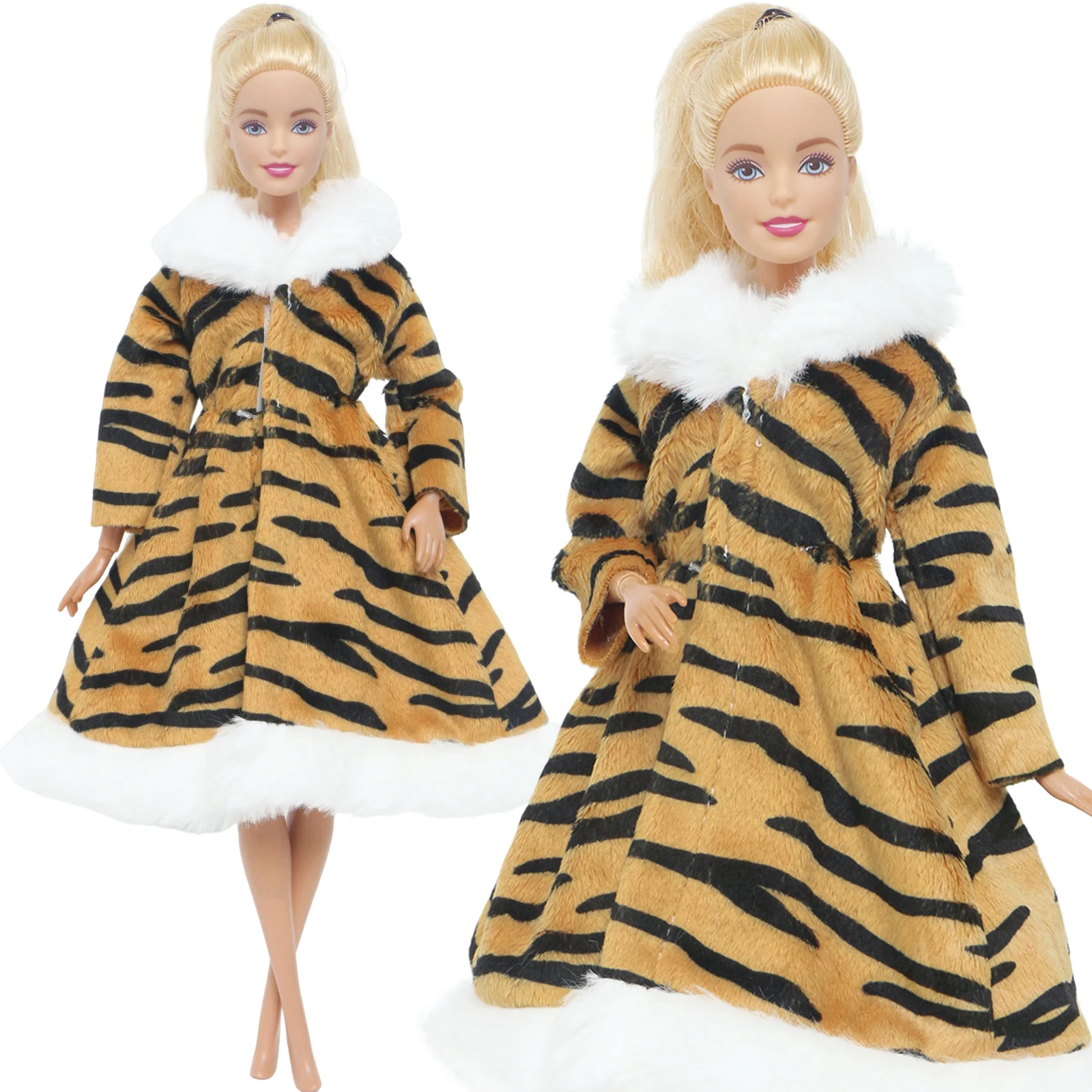 BJDBUS Sınırlı Bebek Ceket Yumuşak Kürk Elbise Baskı Elbise Kış Sıcak Kıyafet Kız Giysileri barbie bebek Aksesuarları Çocuk Giyim Oyuncak