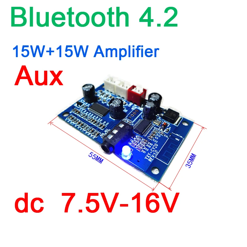 Bluetooth 4.2 Ses Alıcısı Dijital Amplifikatör Kurulu 15W + 15W amp AUX MP3, WMA, APE, FLAC, WAV Kod Çözücüleri dc 7.5 v-16v 12v araba