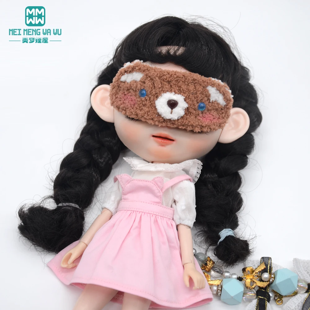 Blyth oyuncak bebek giysileri Moda karikatür göz maskesi pembe kahverengi beyaz Azon OB FR Oyuncaklar hediye