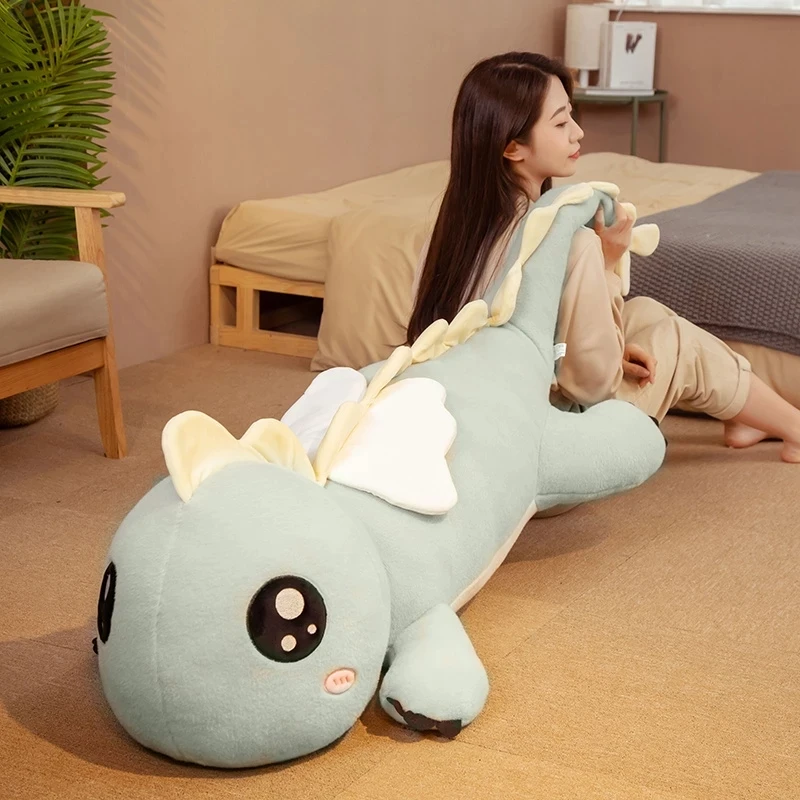 Büyük Boy 130 cm Uzun Güzel Dinozor peluş oyuncak Yumuşak Karikatür Hayvan Ejderha Dolması Bebek Yastık Çocuklar için Kız doğum günü hediyesi