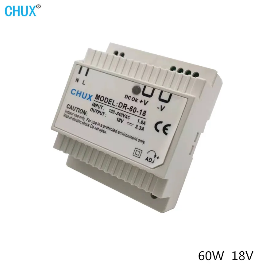 CHUX Din Ray Tipi Anahtarlama Güç Kaynağı 18V 60W DR60W 3.3 A Tek Çıkışlı LED Güç Kaynakları Endüstriyel Trafo