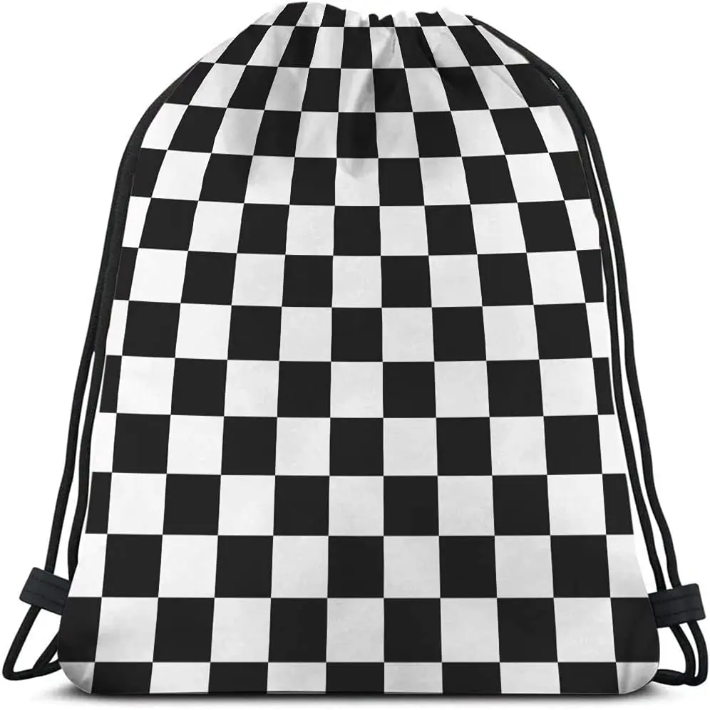 Dama tahtası İpli Çanta Sırt çantası Geometrik Damalı Ekose Desen Siyah Beyaz Araba Yarışı Spor Satranç Tahtası Spor Salonu