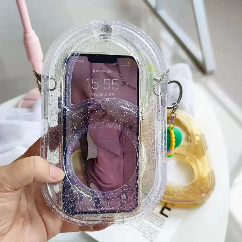 Delikli Şeffaf Cep Telefonu Çanta Kadın Mini postacı çantası Bayan Crossbody Çanta Kızlar Küçük Zincir Cep Telefonu Bolsos