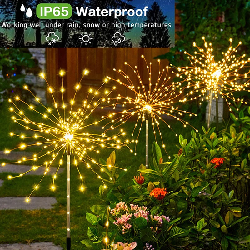 Güneş çim dekoratif ışıklar su geçirmez havai fişek çim geçit aydınlatma kolay kurulum salıncak otomatik anahtar ev bahçe için