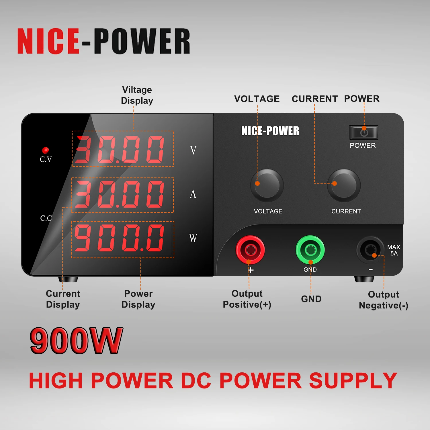 GÜZEL GÜÇ Yüksek Güç Ayarlanabilir AC DC Laboratuvar Güç Kaynağı 900W Değişken Anahtarlama Dijital Tezgah Güç Kaynağı 110V 220V
