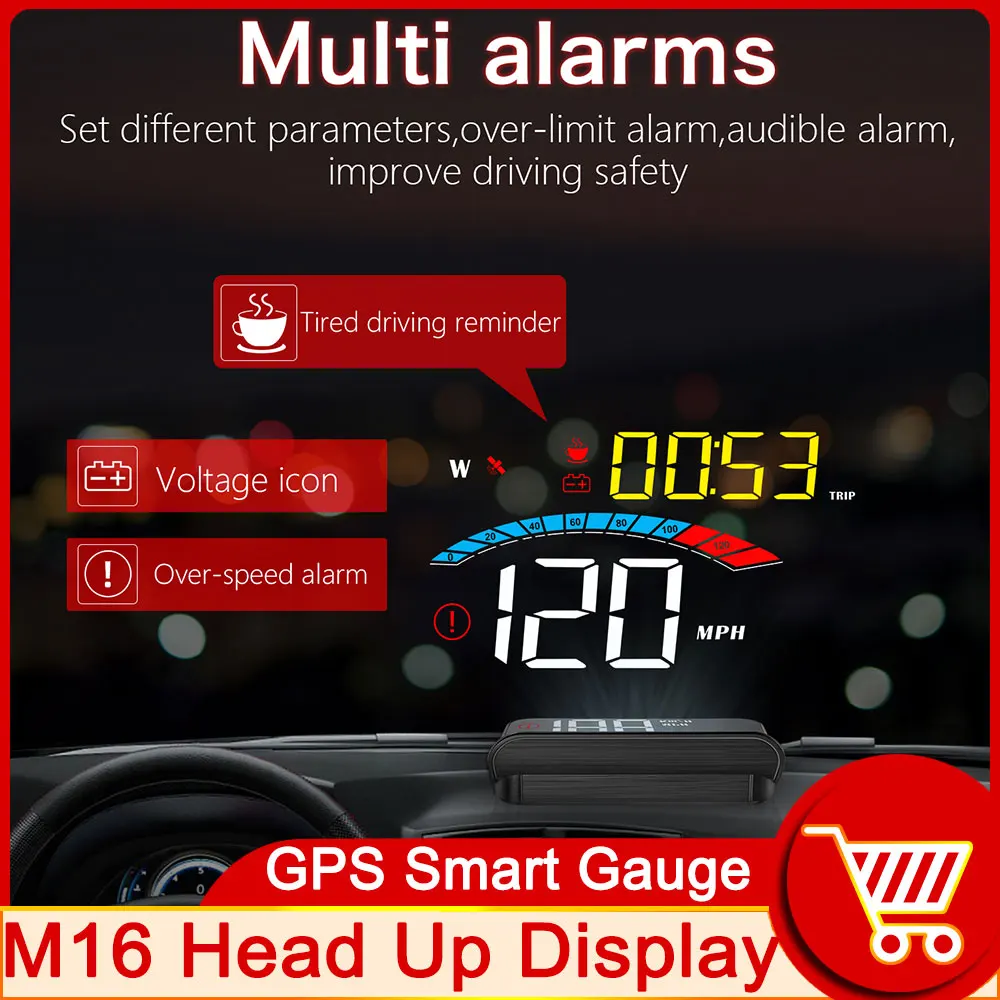 H M16 GPS HUD HEAD Up Display Hız Göstergesi Cam Tüm Arabalar için Projektör Aşırı Hız Alarmı Alçak Gerilim Yorgunluk Sürüş Hatırlatma
