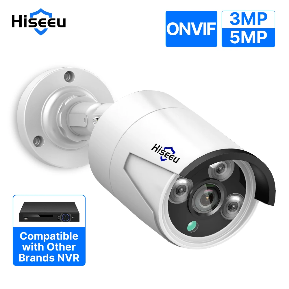 Hiseeu 5MP Ses IP Güvenlik Gözetim Kamera POE H. 265 Açık Su Geçirmez IP66 güvenlik kamerası P2P Video Ev POE NVR
