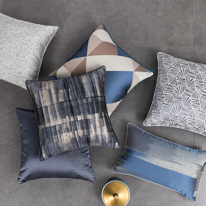 Iskandinav yüksek hassasiyetli jakarlı minder örtüsü ev dekor ışık lüks yastık kılıfı mavi serisi oturma odası yastık kanepe