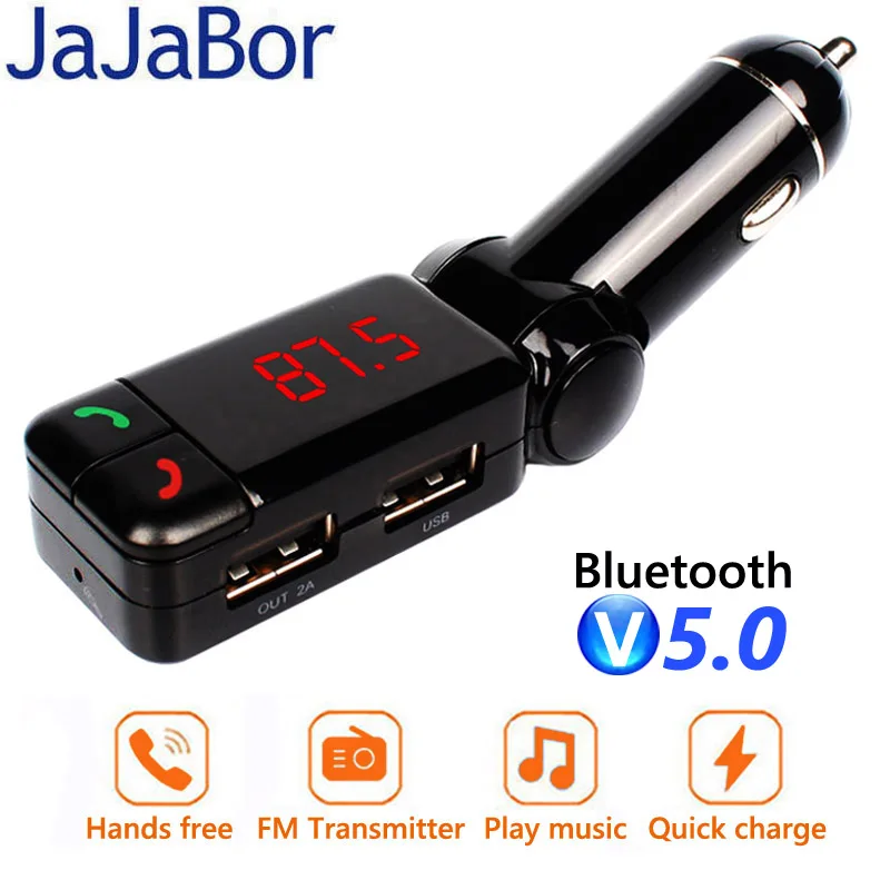 JaJaBor FM Verici Bluetooth 5.0 Araç Kiti Handsfree AUX Ses MP3 Çalar Desteği usb flash sürücü araba şarjı FM Modülatör