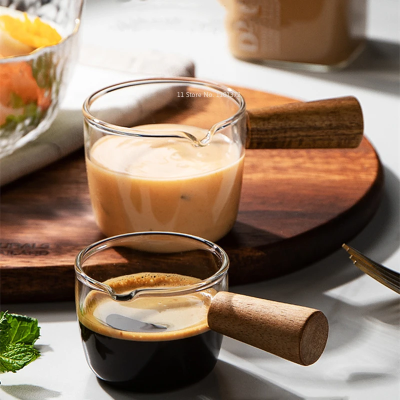 Japon Ahşap Saplı Cam süt kupası Kahve ve süt kupası süt sürahisi Mini Ölçekli meyve suyu fincanı cam kahve fincanı Mutfak Malzemeleri
