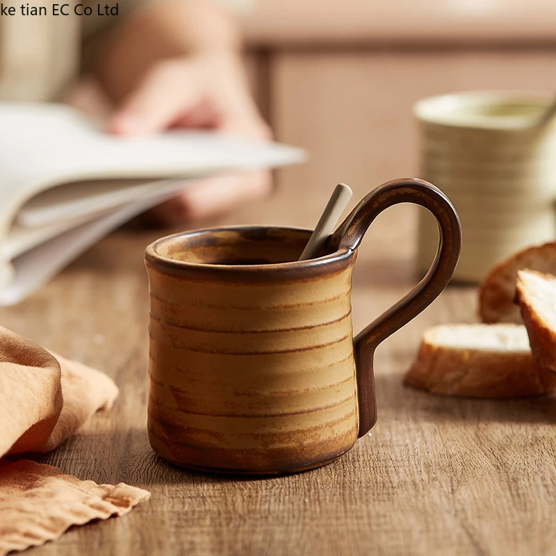 Japon retro kumtaşın fincan ev süt kahvaltı fincan seramik kahve fincanı ıns rüzgar öğleden sonra çay kupa geniş ağızlı su bardağı