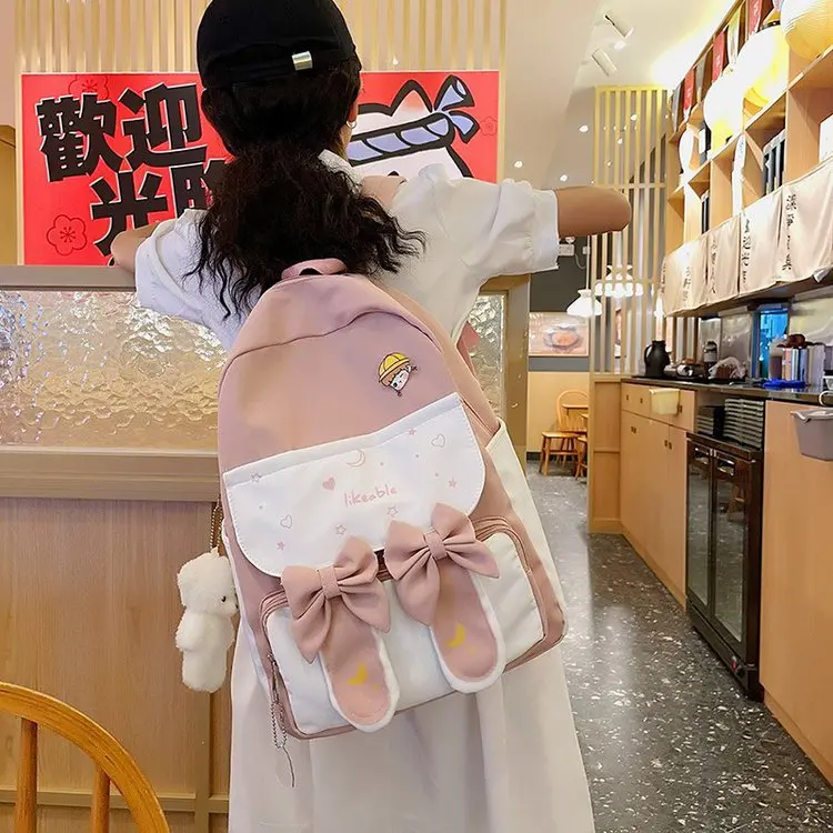 Japon Tarzı Kawaii Sırt Çantası Kadın JK Lise Çantaları Kadınlar için Genç Kızlar Tavşan Kulakları Nakış Sırt Çantaları Mochila рюкчак
