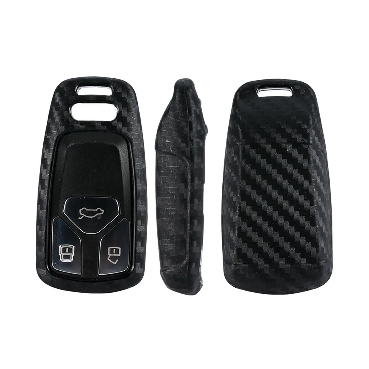 Karbon Fiber Siyah Anahtarlık Durumda Tutucu Anahtarlık Anahtarlık Kapak Audi İçin Fit A4 Q5 Q7 S4 S5 TT RS TTS