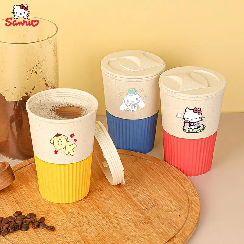 Kawaii Sanrio Su Bardağı Hello Kitty Cinnamoroll Karikatür Sevimli Kahve Fincanı Taşınabilir Su kapaklı bardak Kahvaltı süt kupası Çocuklar Hediye
