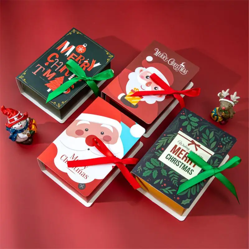 Kitap Şekli Merry Christmas Şeker Kutuları Çanta Noel Noel Baba Hediye Kutusu Navidad Doğum Noel Parti Dekorasyon Malzemeleri