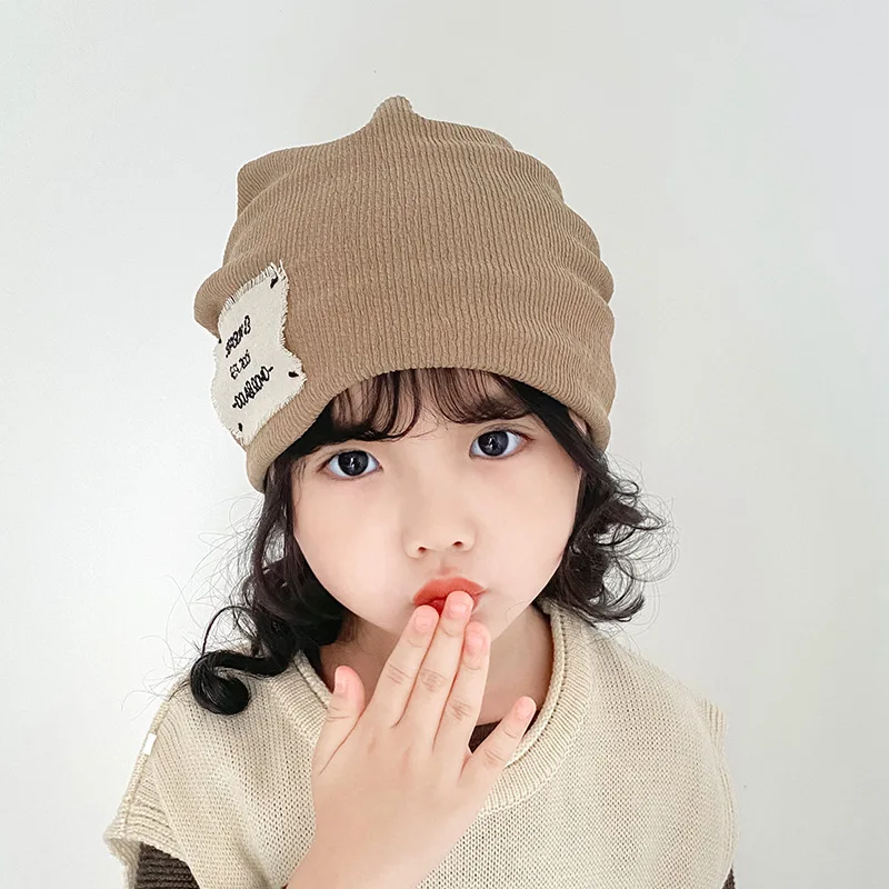 Kore tarzı 2022 moda sonbahar hip-hop şapka çocuk örme ince kulak manşet şapka 3-8 Y