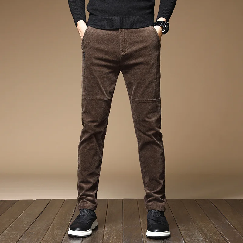 Kış Polar Sıcak Kadife Pantolon Erkekler Streç Kalın Elastik Bel Kabartmak Pantolon Kore Klasik Kahverengi Pantolon Erkek Marka Giyim