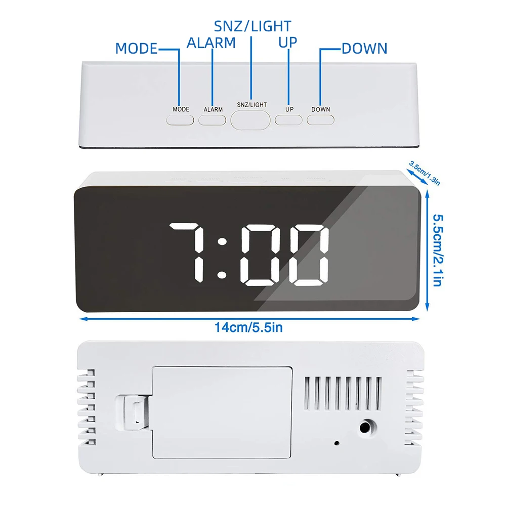 LED Ayna çalar saat Dijital Erteleme Masa Saati uyandırma İşığı Elektronik Büyük Zaman Sıcaklık Göstergesi Ekran Gece Saati