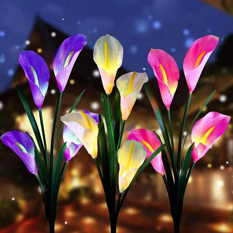 LED güneş ışığı yapay lilyum simülasyon çiçek açık su geçirmez bahçe çim peyzaj lambaları Yard yolu avlu dekor