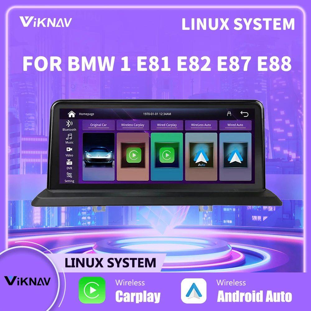 Linux Araba radyo Kablosuz CarPlay BMW 1 Serisi İçin E81 E82 E87 E88 Araba Multimedya Android otomobil radyosu iDrive kablosuz carplay araba