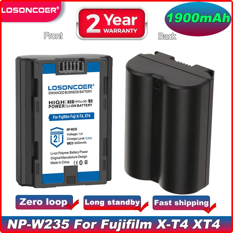 LOSONCOER 3000 mAh NP-W235 NP W235 Pil Fujifilm Fuji İçin X-T4, XT4 GFX 100 S, VG-XT4 Dikey Kavrama