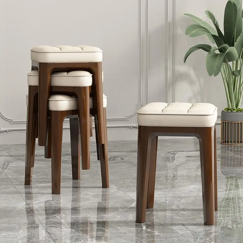 Masif ahşap yemek sandalyesi yemek masası tabure modern basit ev oturma odası düşük dışkı yumuşak koltuk yüksek tabure istiflenebilir