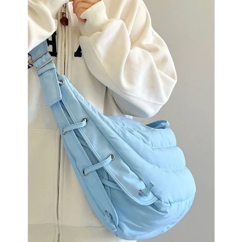 Mavi Renk Pamuk Karışımlı Ay Şekli Halatlar Argo Çanta Tembel Rahat Taşıma Harajuku Moda çanta