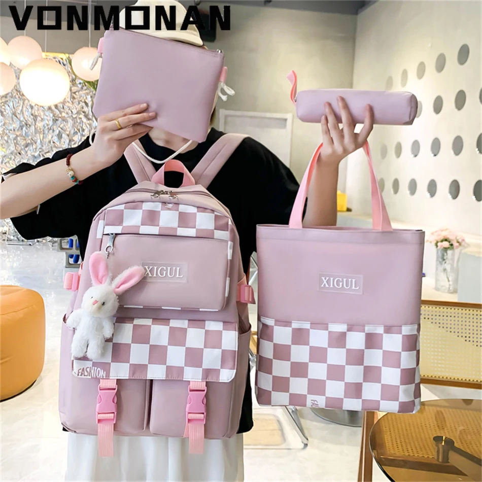 Moda kadın okul sırt çantası Sevimli Kawaii 4 adet/takım Çantası Kız Harajuku Kadın Genç Laptop Büyük Sırt Çantası Bayanlar Sırt Çantası