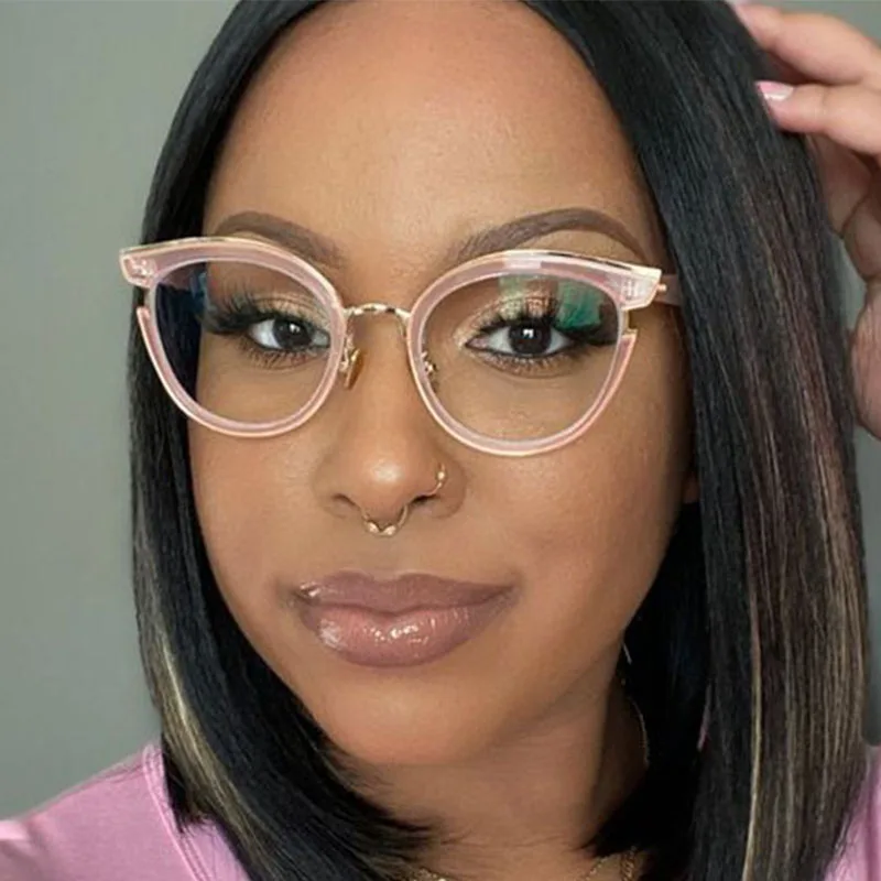 Moda Şeffaf Pembe Yuvarlak Gözlük Kadın Bilgisayar Gözlük Büyük Çerçeve Optik Gözlük Çerçevesi Retro Trend Şeffaf Lens Gözlük