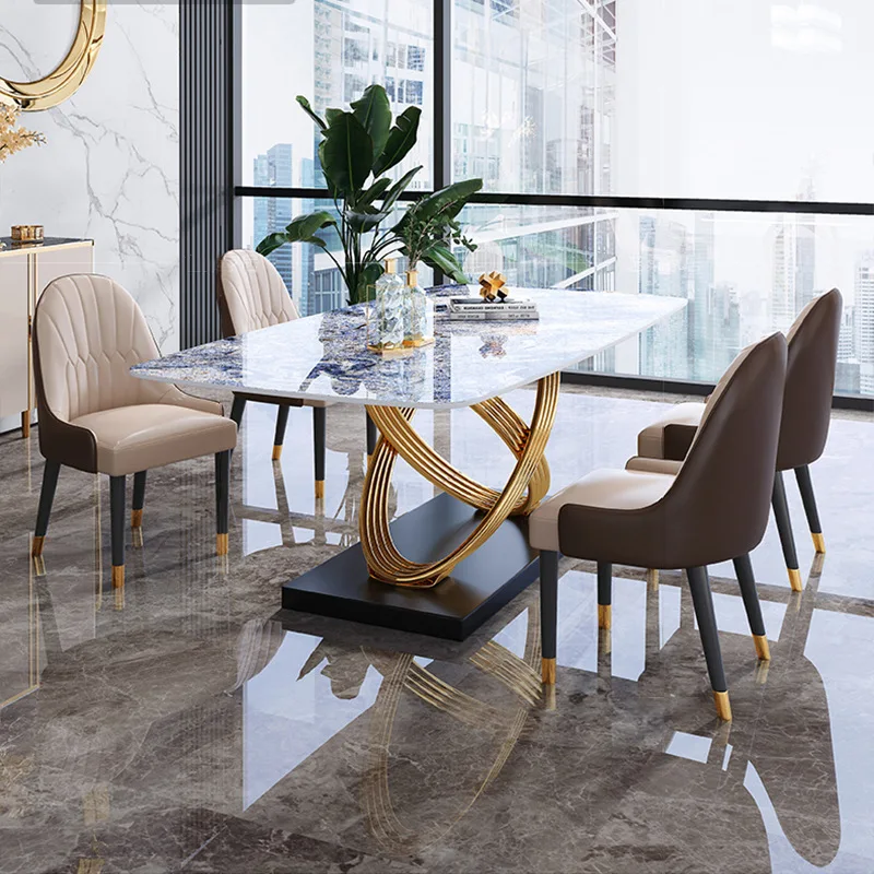 Modern lüks yemek masası ve sandalye kombinasyonu küçük daire dikdörtgen minimalist kaya döşeme yemek masası mermer tavsiye