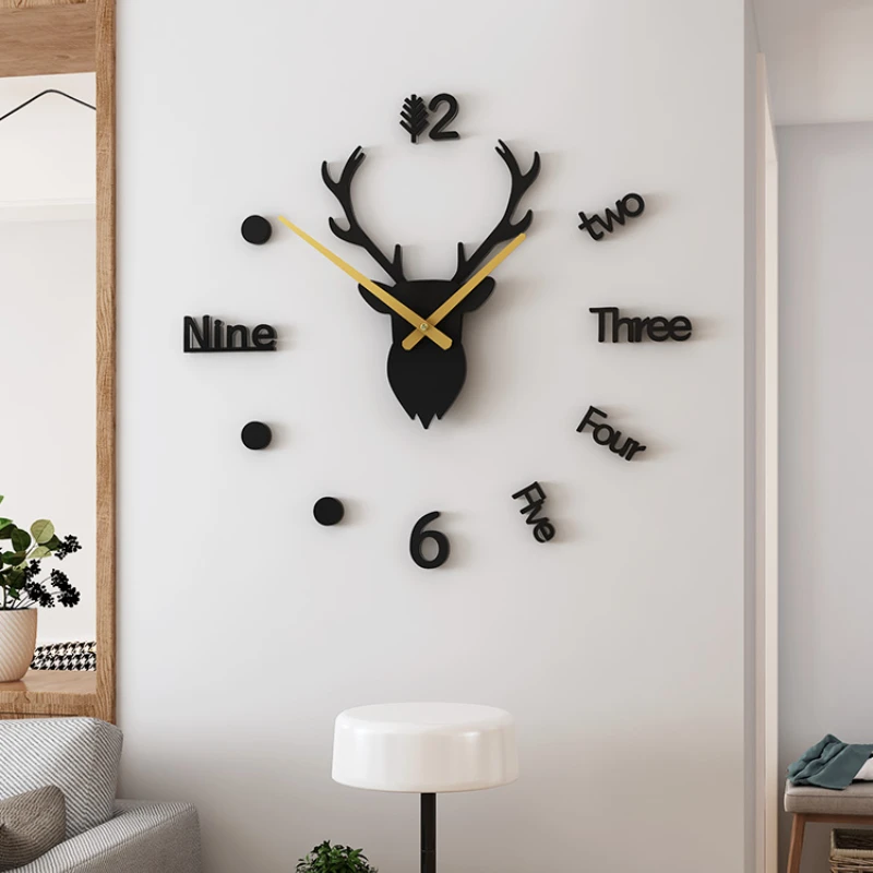 Net ünlü geyik kafası hiçbir yumruk saat izle duvar saati oturma odası ev yaratıcı DİY saat sessiz kişilik moda