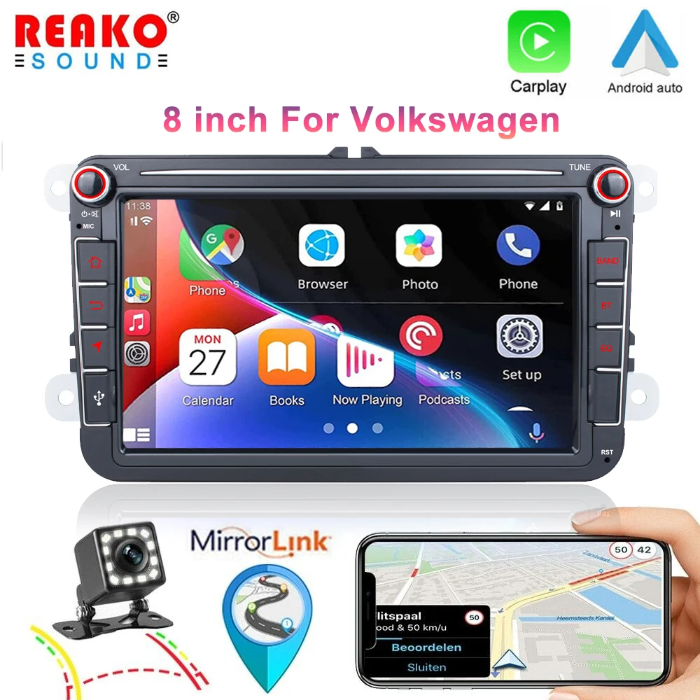 REAKOSOUND Android 12 2 Din 8 inç Carplay GPS WİFİ Araba radyo VW / Volkswagen Skoda Octavia golf 5 6 Multimedya Video Oynatıcı