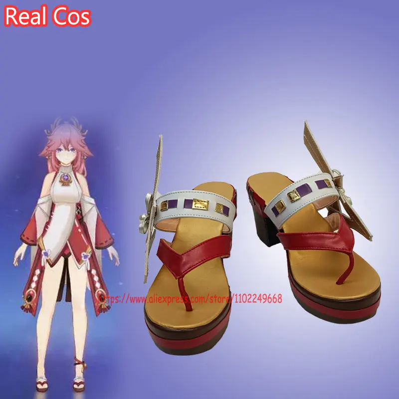 RealCos Sıcak Oyun Genshin Darbe Miko Yae Guuji Yae Cosplay Sandalet Anime Yüksek Topuk Kadın Platformu Moda Rahat Sevimli Cos Ayakkabı