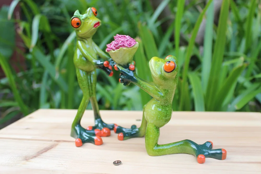 Reçine yaratıcı 3D kurbağa evlilik teklifi Dekorasyon Heykelcik Modeli, çiçeklikler, Bahçe dekorasyon, sevgililer günü hediyeleri