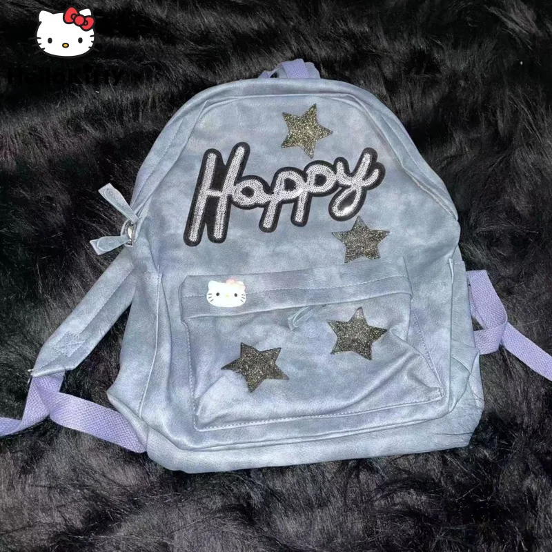 Sanrio Hello Kitty Çanta KT Punk Tarzı Büyük Kapasiteli Sırt Çantası Kadın Yönlü Sırt Çantaları Y2k Öğrenci Schoolbag Eğilim omuzdan askili çanta