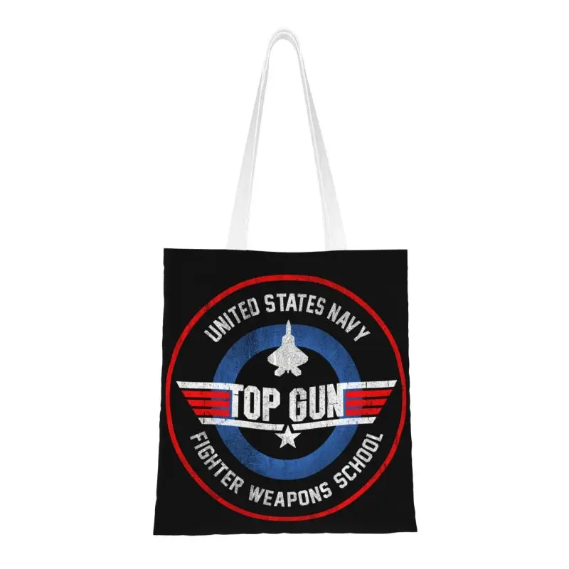 Top Gun Maverick Fighter Silahlar Okul Bakkaliye alışveriş çantası Baskılı Tuval alışveriş çantası omuz çantaları Yıkanabilir Çanta