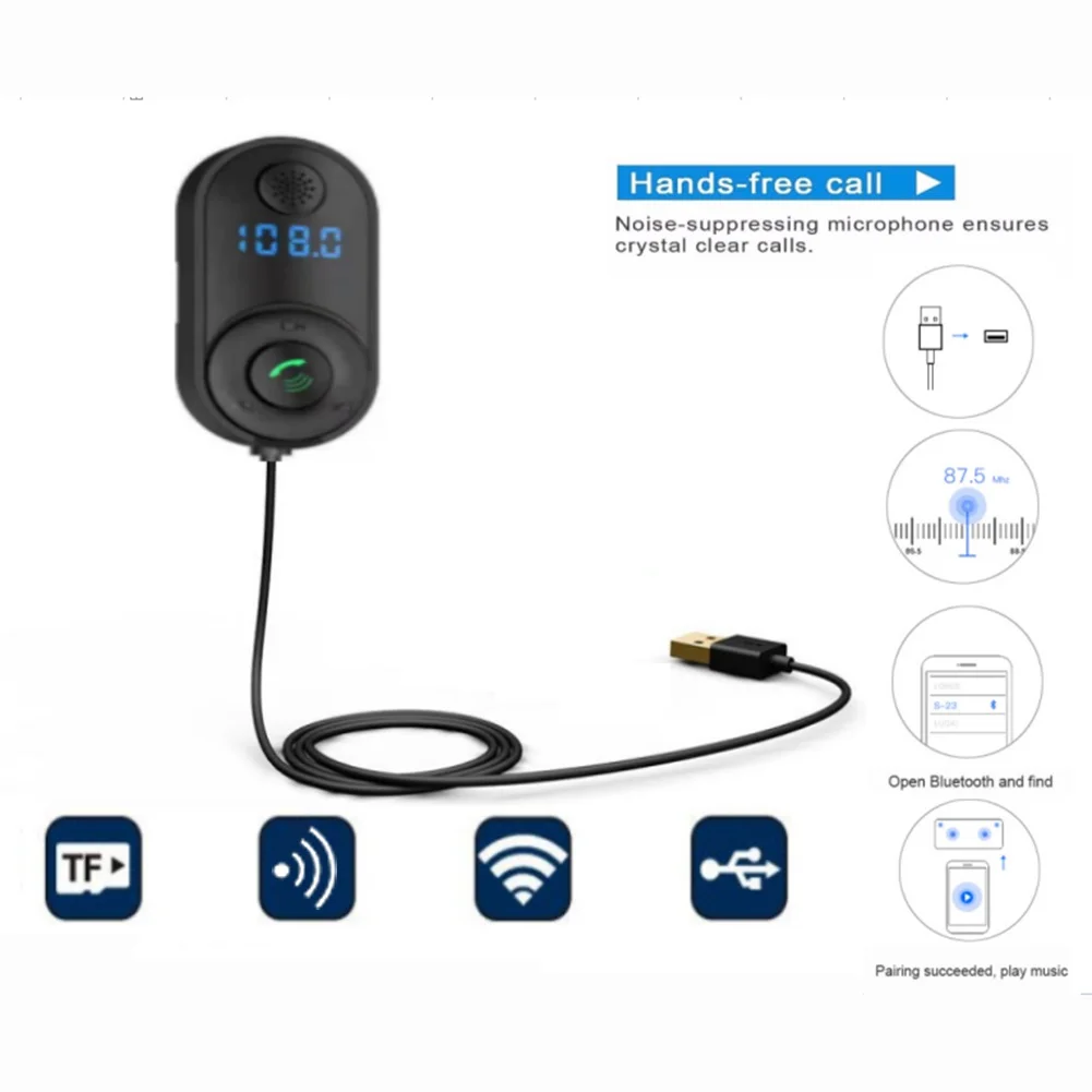 USB Araç Bluetooth 5.0 Alıcı Araba Amplifikatör Hoparlör Kablosuz Adaptör Eller Serbest Araç Amplifikatör Hoparlör Kulaklık Araç Kiti