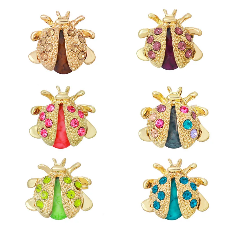 Uğur böceği Böcekler Alaşım Tasarım Broş Pin moda takı Rhinestone Kristal Uğur Böceği Broş Kadınlar İçin 6 Stil Ceket Takım Elbise Pimleri